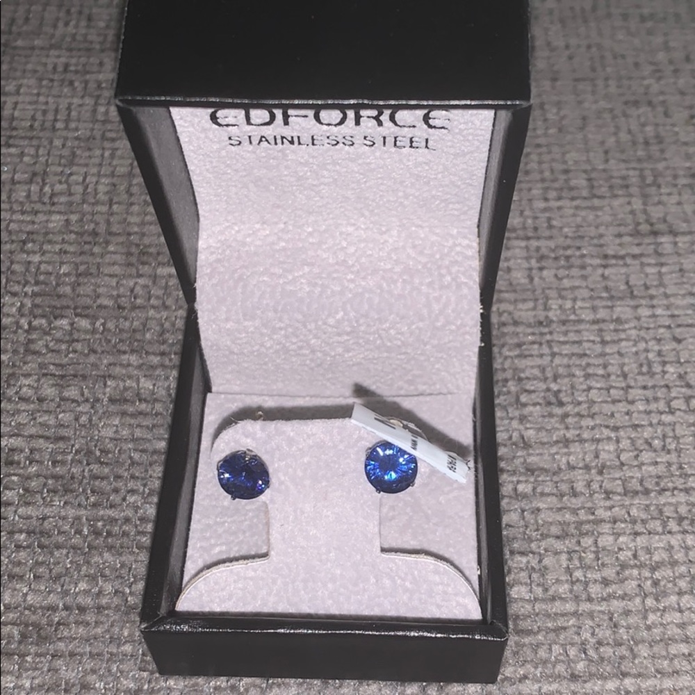 Unisex Stainless SteelBlueCubicZirconiaStudEarring